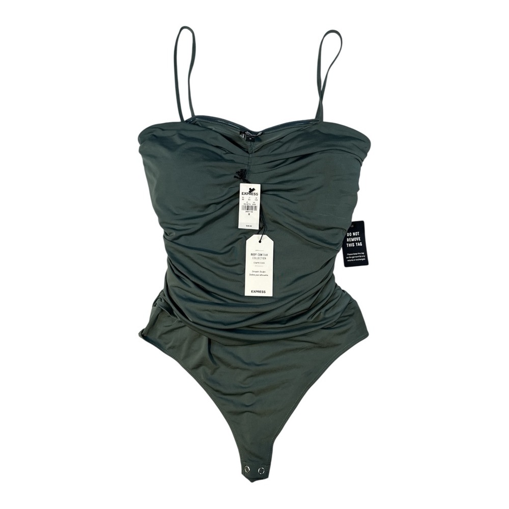 Express Body Contour Olive Green Ruched Thong Bodysuit NWT Medium